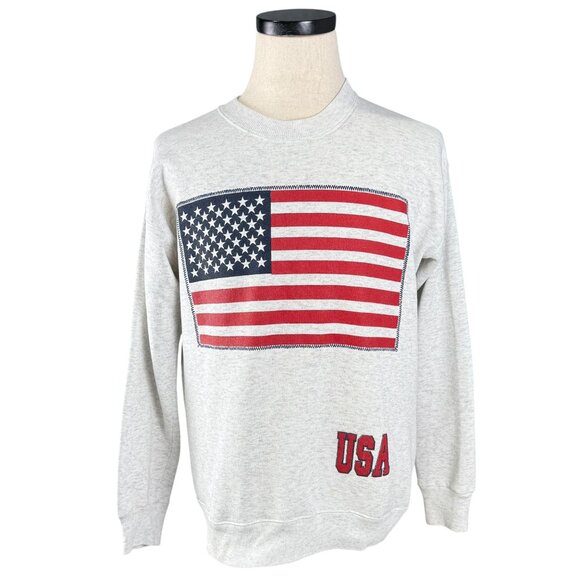 Vintage 90s Home Team Advantage USA Flag Sweatshirt Medium Gray Crewneck - Picture 1 of 9